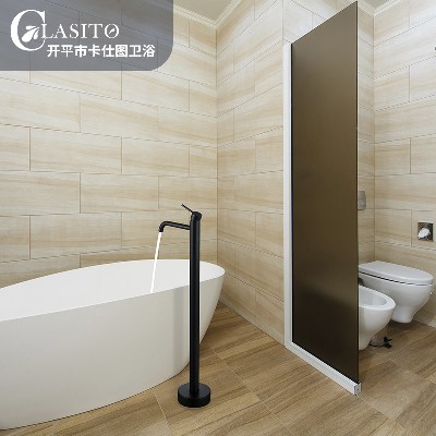 Cross border all copper black floor standing bathtub faucet, column basin, vertical wooden barrel, cylinder edge, hot and cold floor showerhead, bathroom