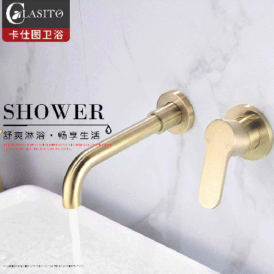 Cross border foreign trade copper Nordic brushed gold concealed basin faucet embedded in wall type hot and cold washbasin faucet rotatable