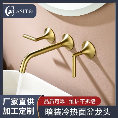 Bathroom basin concealed double handle straight handle hot and cold water outlet faucet, homestay concealed wall mounted faucet wholesale