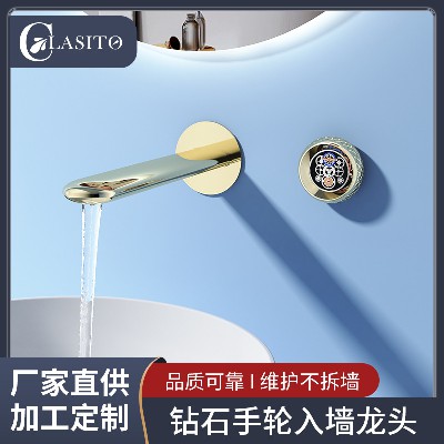 Diamond handwheel in wall faucet, bathroom sink, hot and cold faucet, hotel bathroom counter basin faucet wholesale