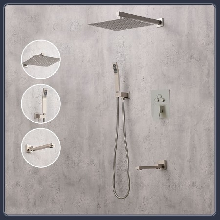 Cross border foreign trade all copper button concealed shower set, wall mounted rain shower, North American hidden buried wall shower set