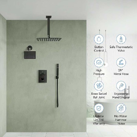 Copper constant temperature concealed shower set with suspended ceiling, embedded in wall button, hidden North American shower set
