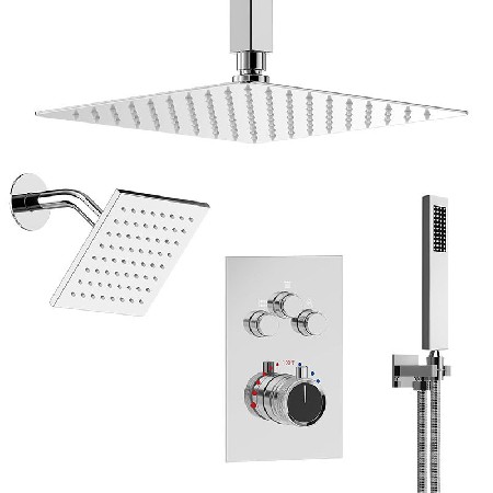 Copper constant temperature concealed shower set with suspended ceiling, embedded in wall button, hidden North American shower set