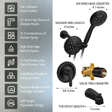 Cross border hot selling concealed American shower set with wall mounted shower, hidden embedded pressure balance valve body, exclusively for North America