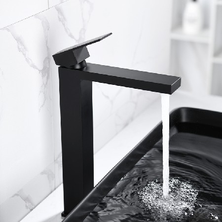Cross border copper matte black countertop basin faucet for foreign trade, Nordic hotel project, bathroom hot and cold, high rise basin faucet
