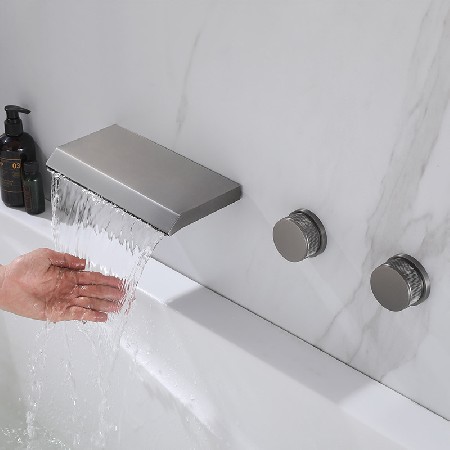 Flat in wall waterfall bathtub faucet, one inch high flow copper concealed installation, hot and cold adjustable bathtub basin faucet